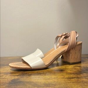 Coach White and Tan Heels with Chunky Block Heel